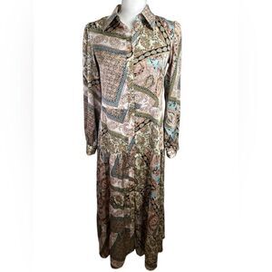 Georgette Elegant Paisley Print Button Down Maxi Boutique Dress Size XS
